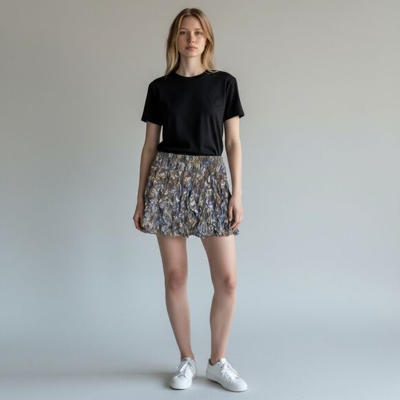 Rue 21 Floral Lace Mini Skirt Purple Beige White Stretchy Ruffles Layers size XL - Picture 1 of 8